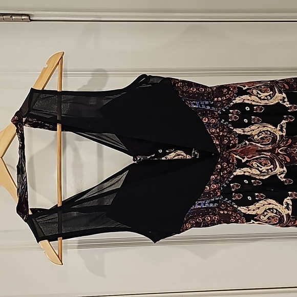 Free People Black & Brown Printed Hands To Hold Front Slit Velvet Maxi Dress-2 - Picture 9 of 12